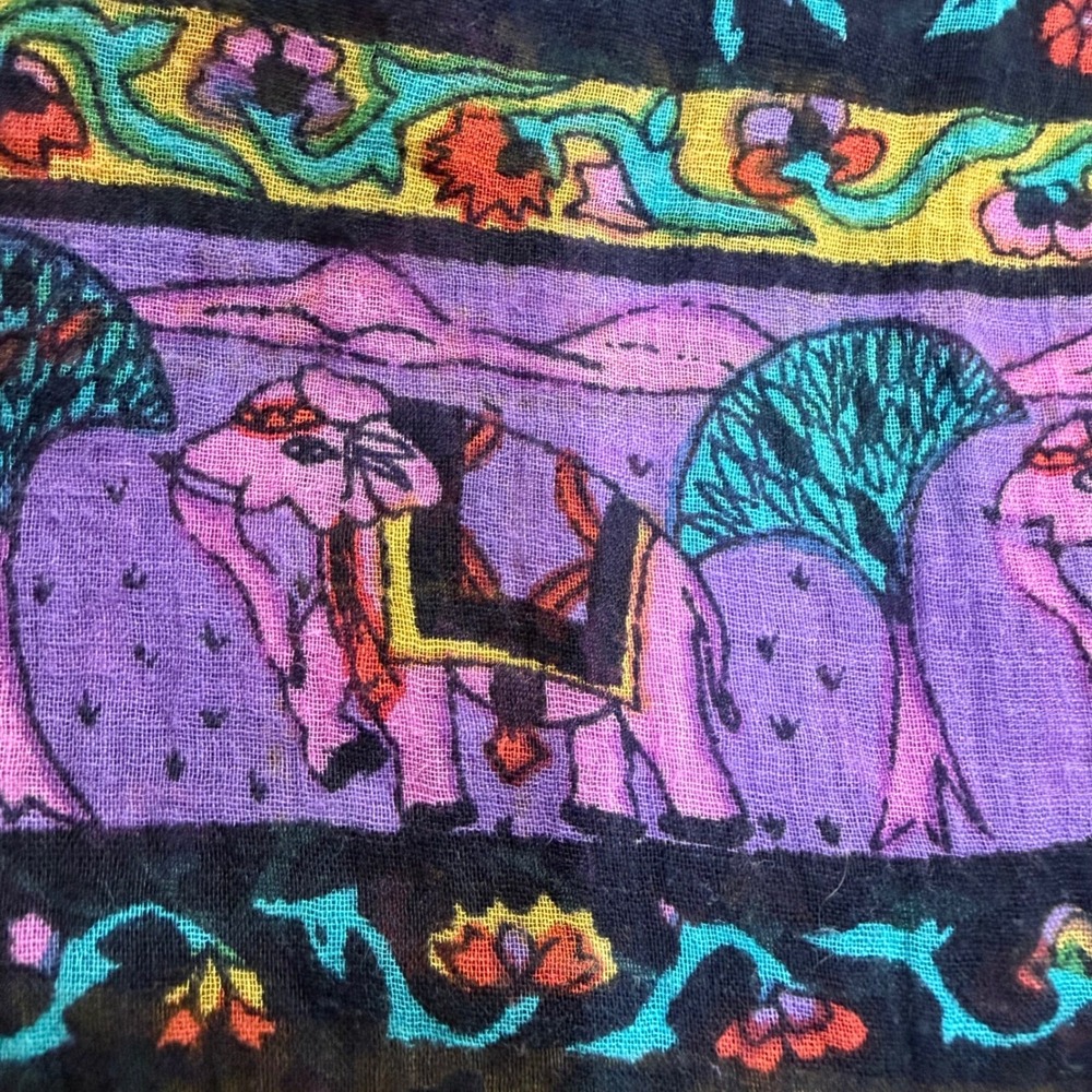Vintage India Cotton Semi Sheer Gauze Floral Elephant Maxi Skirt Boho Elephants - Picture 8 of 16